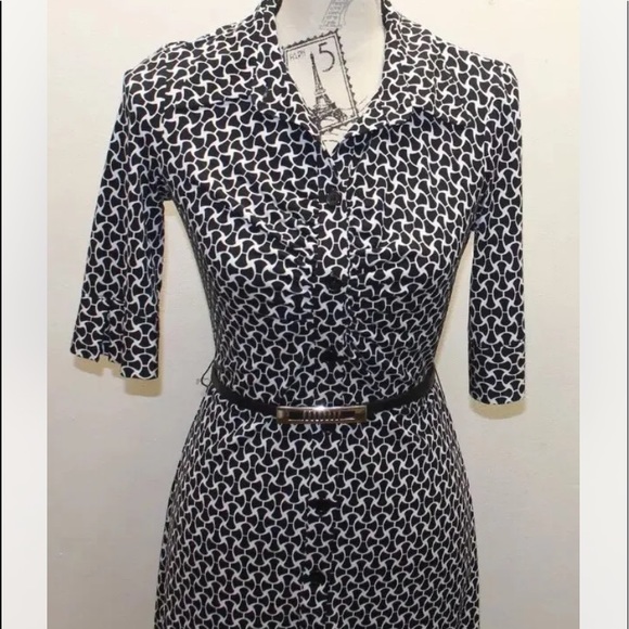 Laundry Shelley Segal Shirt Dress Black White Geometric 4 Short Sleeve - Picture 4 of 8